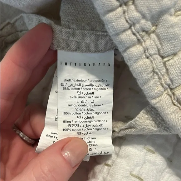 Pottery Barn Pick-Stitch Handcrafted Cotton/Linen Quilted Euro Sham in Flax - Picture 5 of 6